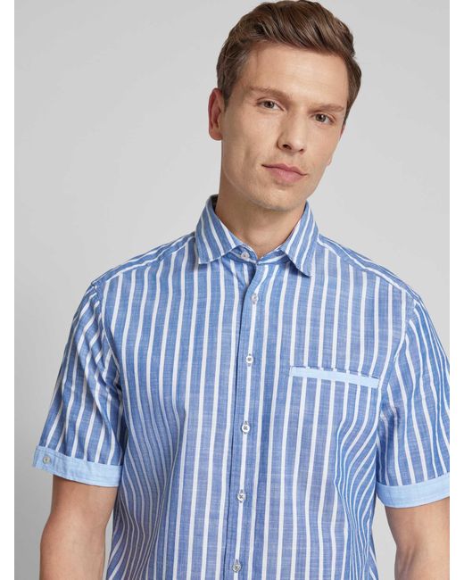 Christian Berg Men Slim Fit Freizeithemd mit Streifenmuster in Blue für Herren