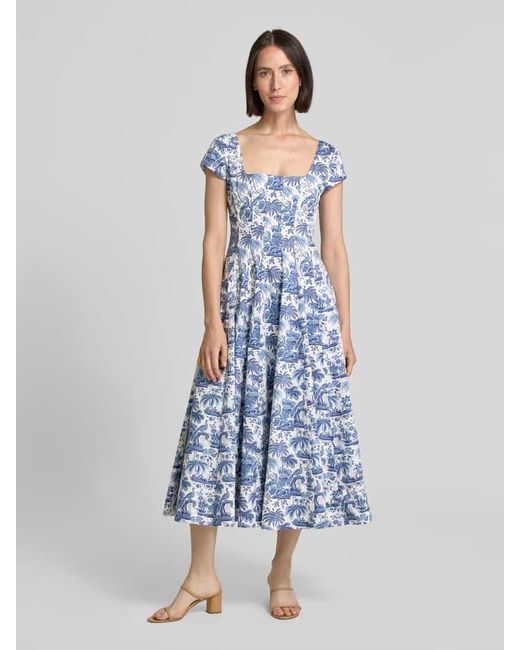Staud Blue Midikleid mit Karree-Ausschnitt Modell 'WELLS'