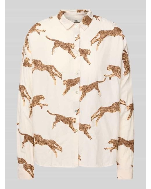 0039 Italy Natural Bluse Mit Kentkragen Modell 'Lucy'