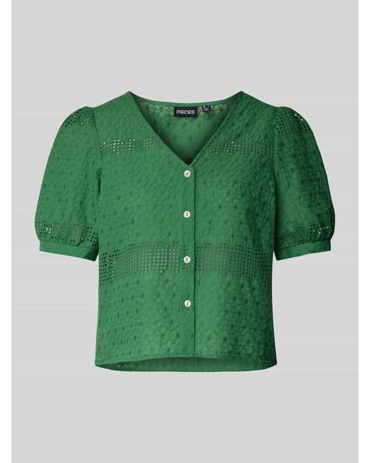 Pieces Green Regular Fit Bluse mit Lochstickerei Modell 'TAYA'