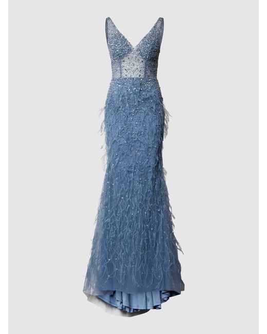 Luxuar Blue Abendkleid mit Allover-Paillettenbesatz
