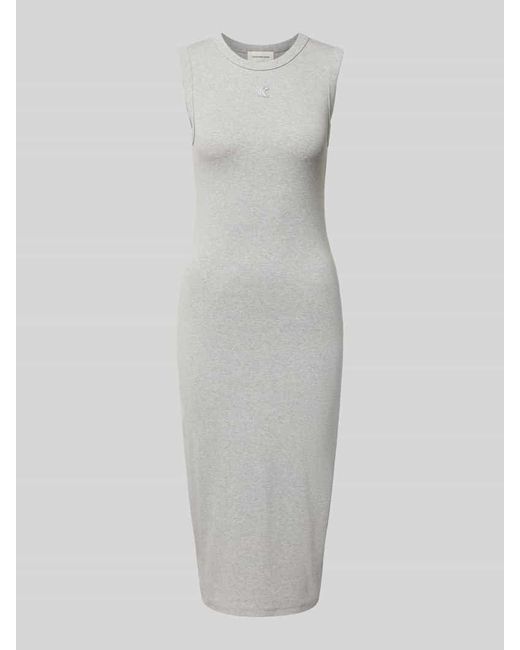 Calvin Klein White Midikleid mit Logo-Badge