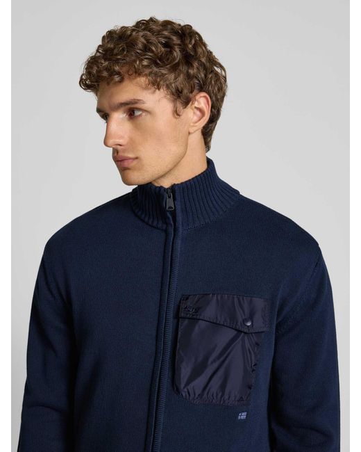 Napapijri Gebreid Jack Met Opstaande Kraag, Model 'Berti' in het Blue voor heren