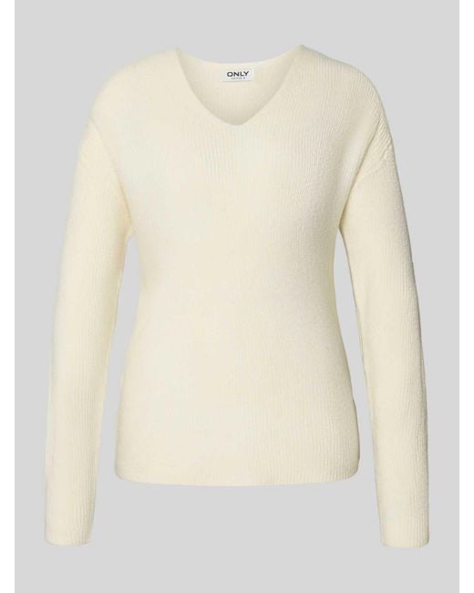ONLY Regular Fit Gebreide Pullover Met V-Hals, Model 'Camilla' in het Natural