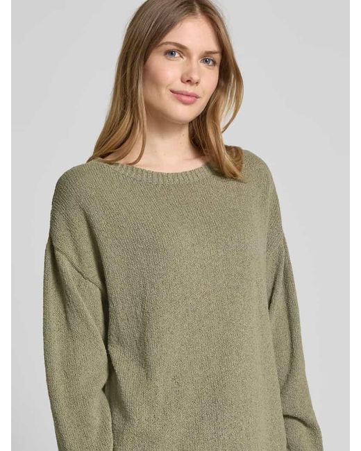 Jake*s Green Oversized Strickpullover mit geripptem U-Boot-Ausschnitt