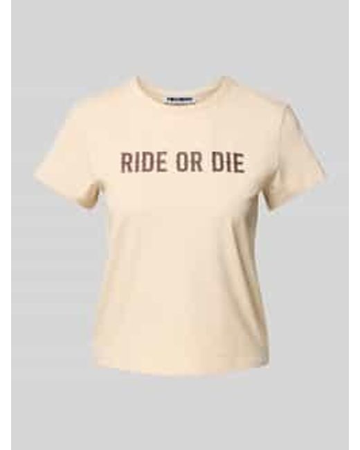 Review T-shirt Met Statementprint in het Natural