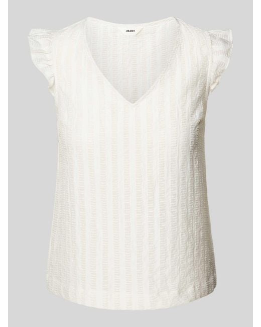Object White Blusenshirt mit V-Ausschnitt Modell 'AMANDA'