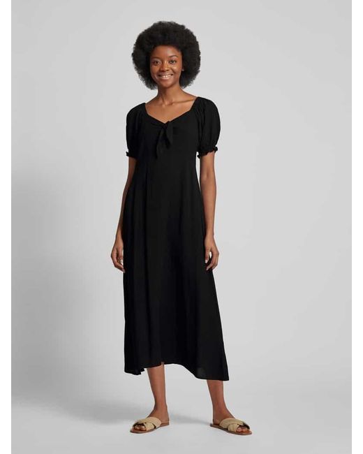 Apricot Black Knielanges Kleid mit V-Ausschnitt