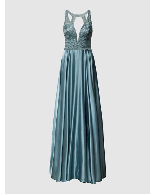 Luxuar Blue Abendkleid mit Ziersteinbesatz