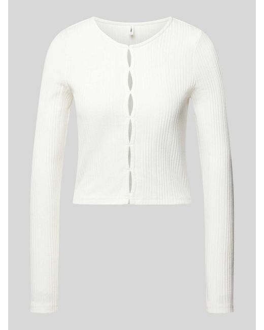 ONLY White Cropped Longsleeve mit Rundhalsausschnitt Modell 'TINO'
