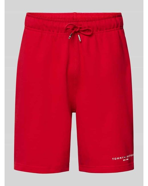 Tommy Hilfiger Regular Fit Sweatshorts mit Label-Print in Red für Herren