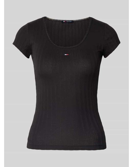 Tommy Hilfiger Black Slim Fit T-Shirt aus mit Rippstruktur