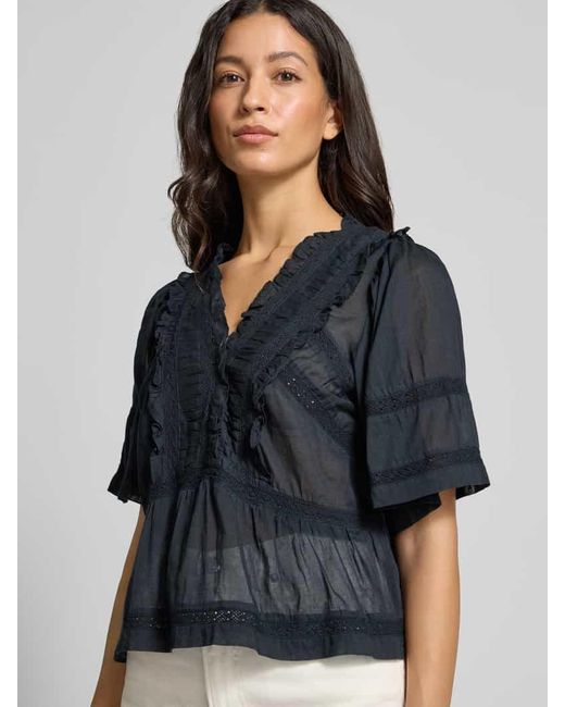 Neo Noir Blue Regular Fit Bluse mit V-Ausschnitt Modell 'Evienne'