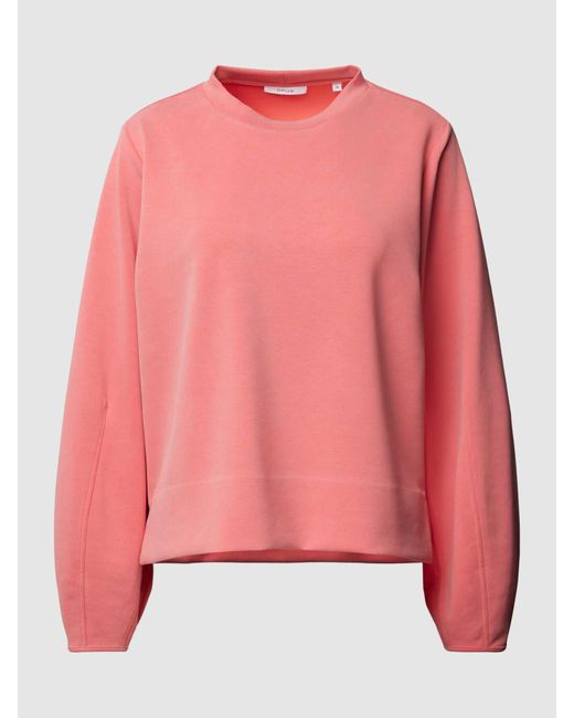 Opus Sweatshirt Met Geribde Ronde Hals in het Pink