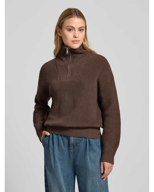Jake*s Brown Strickpullover mit Troyer-Kragen