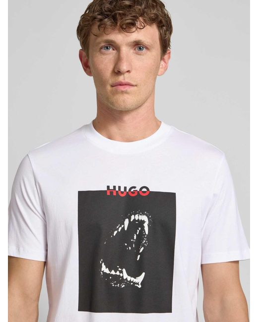 HUGO T-Shirt Met Motief- En Labelprint, Model 'Dobero' in het White voor heren