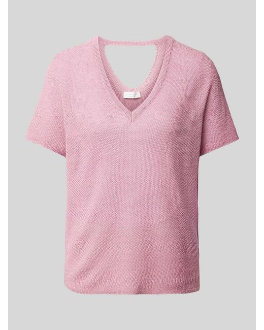 Rich & Royal Gebreid Shirt Met Afgeronde V-hals in het Pink