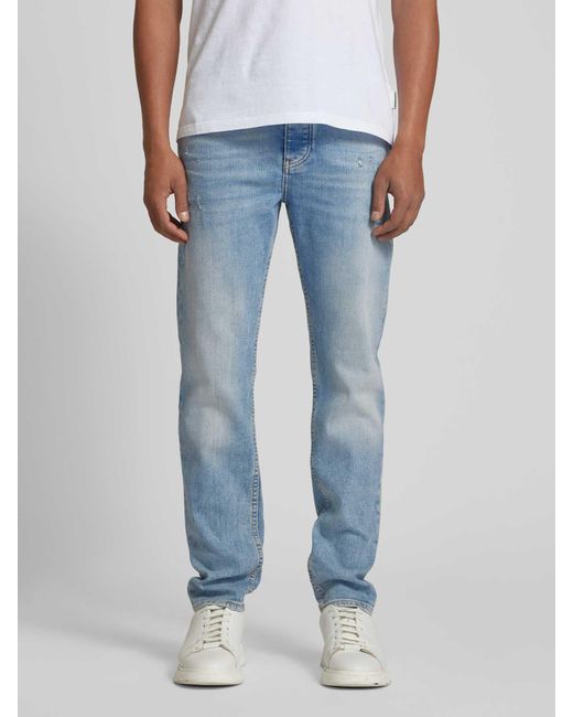 Boss Tapered Fit Jeans im Destroyed-Look Modell 'TABER' in Blue für Herren