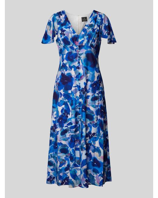 Adrianna Papell Midi-jurk Met V-hals in het Blue