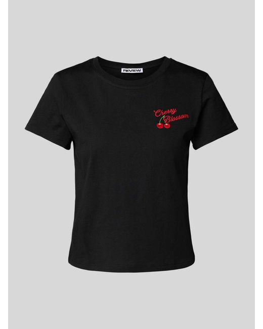 Review T-shirt Met Motiefstitching in het Black