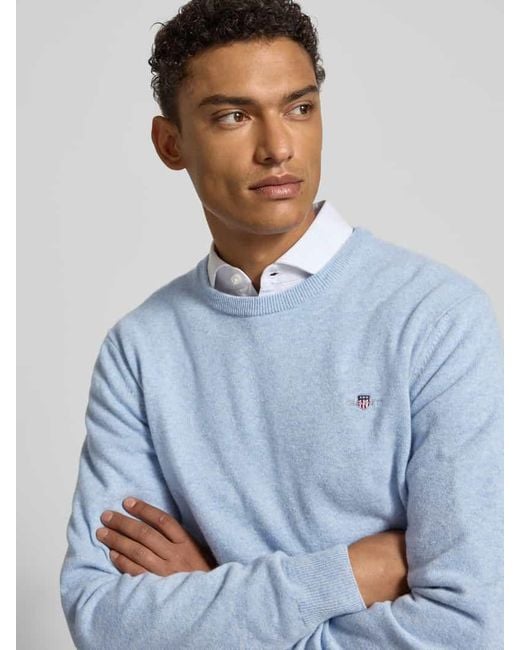 Gant Strickpullover aus reiner Lammwolle mit gerippten Abschlüssen in Blue für Herren
