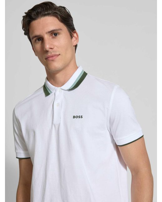 Boss Regular Fit Poloshirt Met Labelprint, Model 'Paddy' in het White voor heren