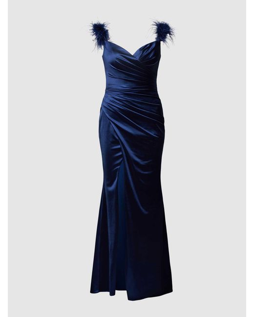 Luxuar Blue Abendkleid mit Federbesatz