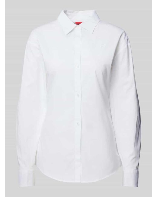 HUGO White Regular Fit Bluse mit Umlegekragen Modell 'The Girlfriend Shirt'