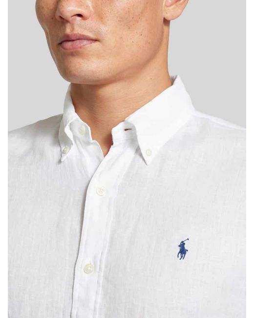 Polo Ralph Lauren Custom Fit Leinenhemd mit Label-Stitching in White für Herren