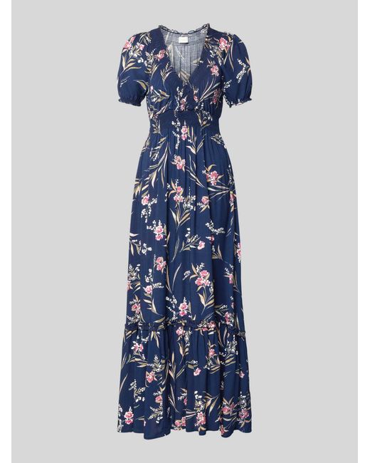 Apricot Maxi-Jurk Van Viscose Met V-Hals in het Blue