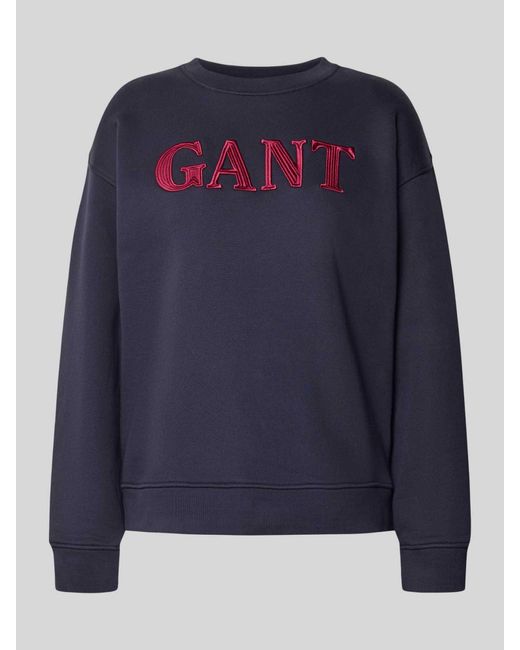 Gant Sweatshirt Met Ronde Hals En Labelstitching in het Blue