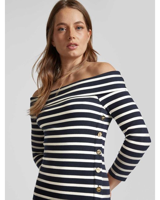 Ralph Lauren Knielange Off Shoulder-Jurk Met Knoopsluiting Opzij in het Black