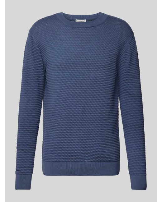 Knowledge Cotton Gebreide Pullover Met Structuurmotief in het Blue voor heren
