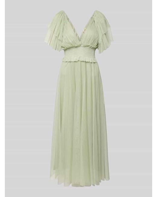 LACE & BEADS Green Knielanges Cocktailkleid mit V-Ausschnitt