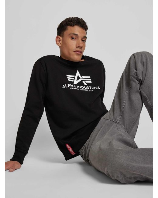 Alpha Industries 'basic Sweater' Met Logoprint in het Black voor heren