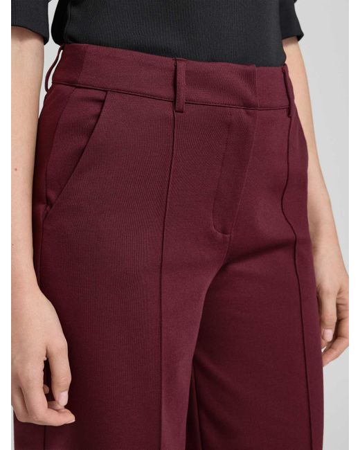 Ichi Wide Leg Stoffen Broek Met Vaste Persplooien, Model 'Kate' in het Red