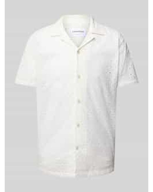 Lindbergh Relaxed Fit Vrijetijdsoverhemd Met Broderie Anglaise in het White voor heren