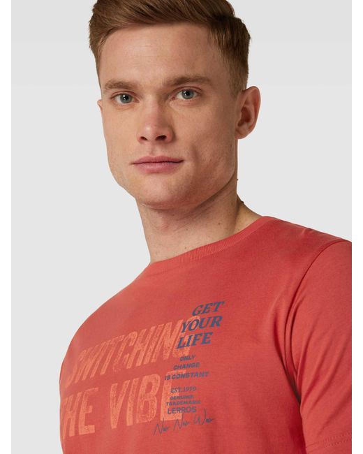 Lerros T-shirt Met Statementprint in het Red voor heren