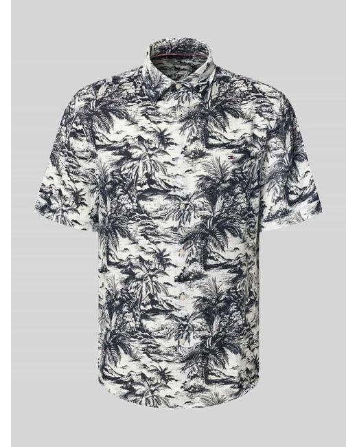 Tommy Hilfiger Regular Fit Leinenhemd mit tropischem Print in Gray für Herren