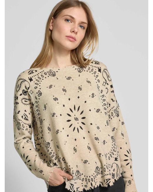 Kujten Oversized Gebreide Pullover Met Ronde Hals in het Natural