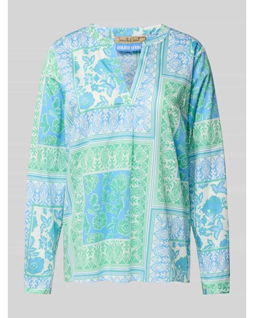 Smith & Soul Blue Regular Fit Bluse Mit Tunikakragen