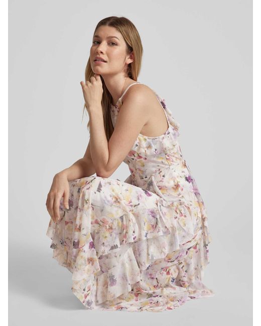 Ted Baker Midi-jurk Met Bloemenmotief En Volants in het Natural