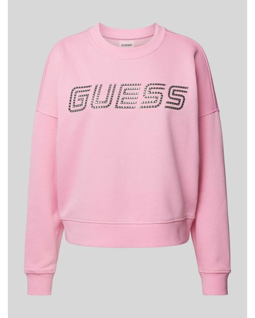 Guess Pink Sweatshirt mit überschnittenen Schultern und Label-Print