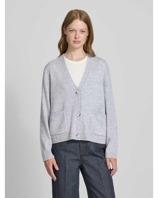 Comma, Gray Strickjacke aus Woll-Mix mit V-Ausschnitt