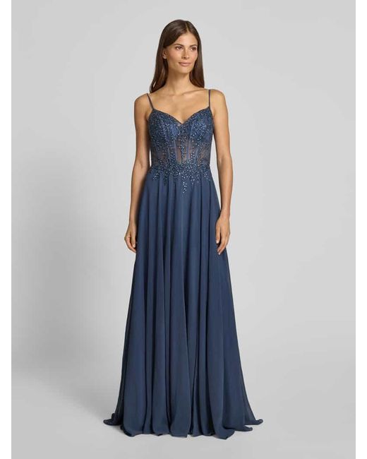 Luxuar Blue Abendkleid mit Ziersteinbesatz