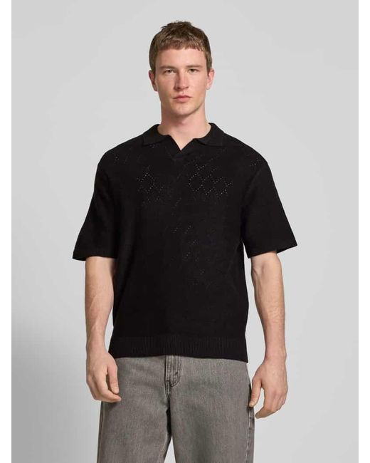 Redefined Rebel Regular Fit Poloshirt mit V-Ausschnitt Modell 'Aron' in Black für Herren