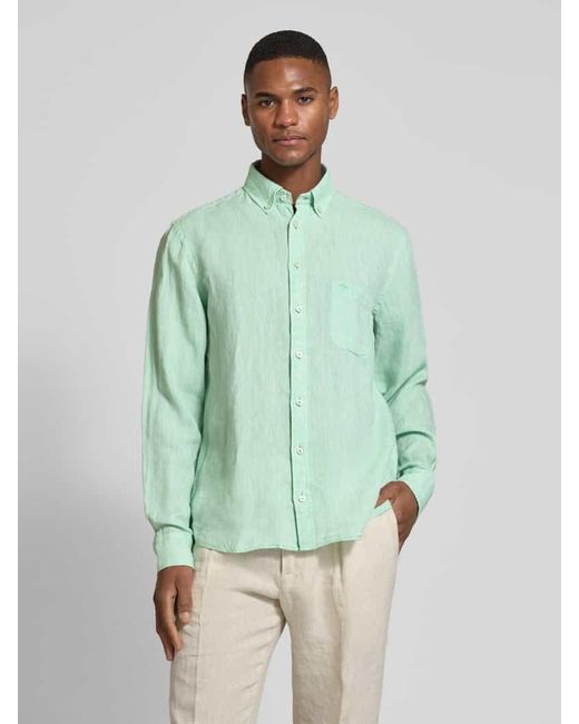 Fynch-Hatton Regular Fit Leinenhemd mit Button-Down-Kragen in Green für Herren