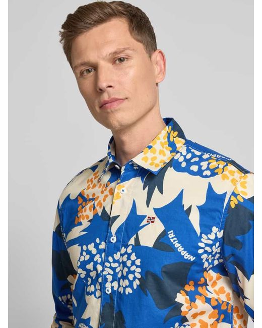 Napapijri Freizeithemd mit Label-Stitching Modell 'RONGE' in Blue für Herren