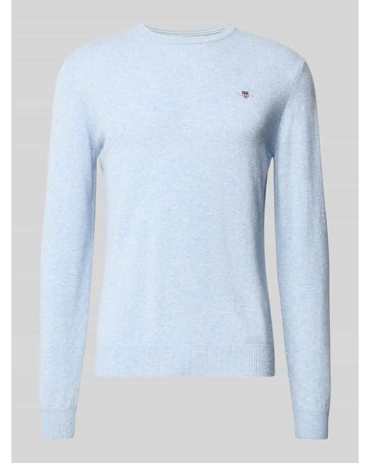 Gant Strickpullover aus reiner Lammwolle mit gerippten Abschlüssen in Blue für Herren