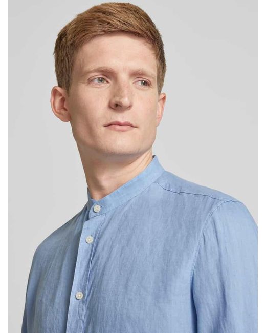 Drykorn Regular Fit Leinenhemd mit Stehkragen Modell 'TAROK' in Blue für Herren